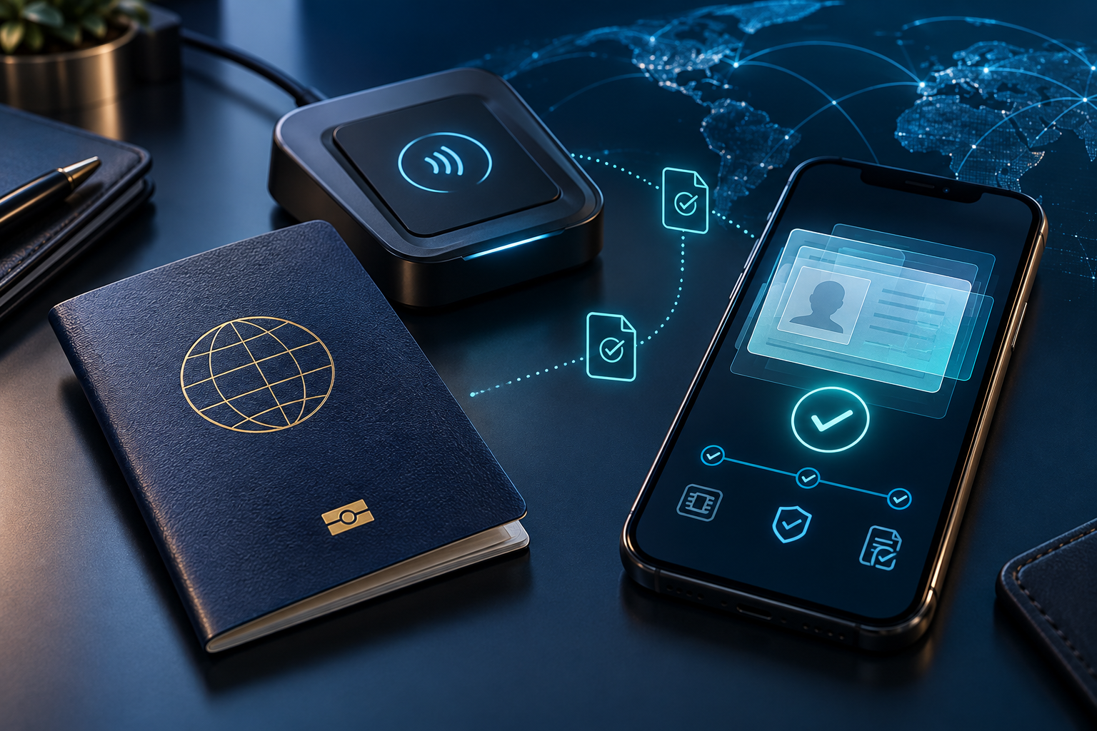 Pasaporte electrónico con lector de escritorio y aplicación móvil de validación